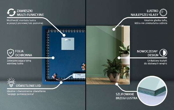 Espelho retangular LED 70x50 cm