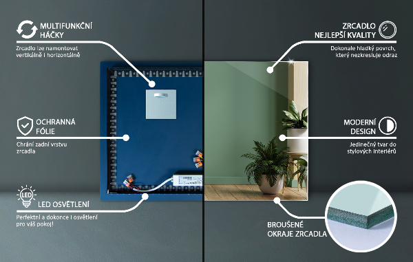 Espelho retangular LED 70x50 cm