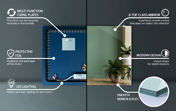 Espelho quadrado LED 80x60 cm