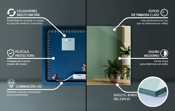 Espelho quadrado LED 80x60 cm