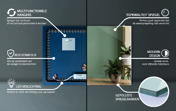 Espelho quadrado LED 80x60 cm