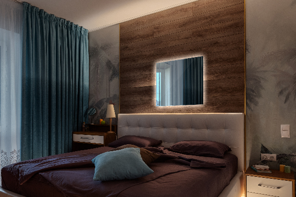 Espelho retangular decorativo com iluminação LED 50x50 cm