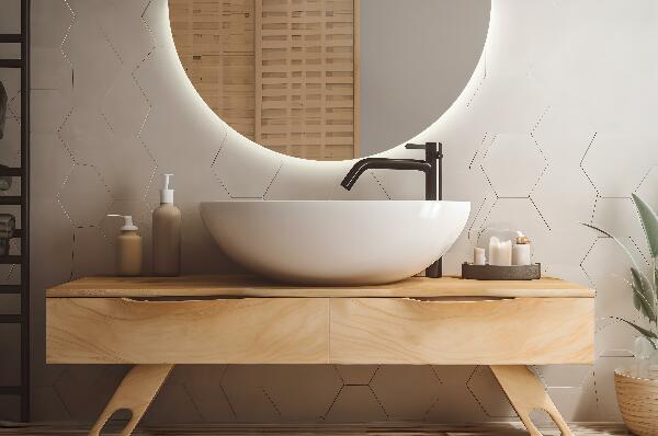 Espelho semicircular com iluminação led 35x70 cm