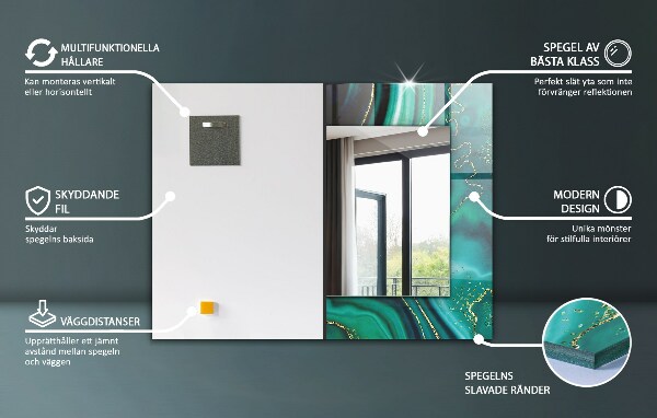 Espelho com moldura decorada com desenho monocromático de flores