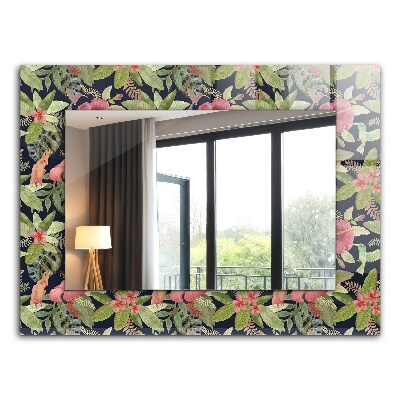 Espelho decorativo com tema de flores e pássaros