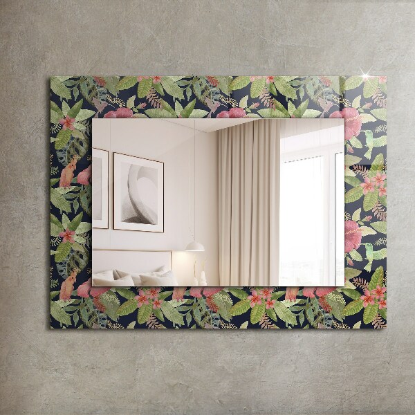 Espelho decorativo com tema de flores e pássaros