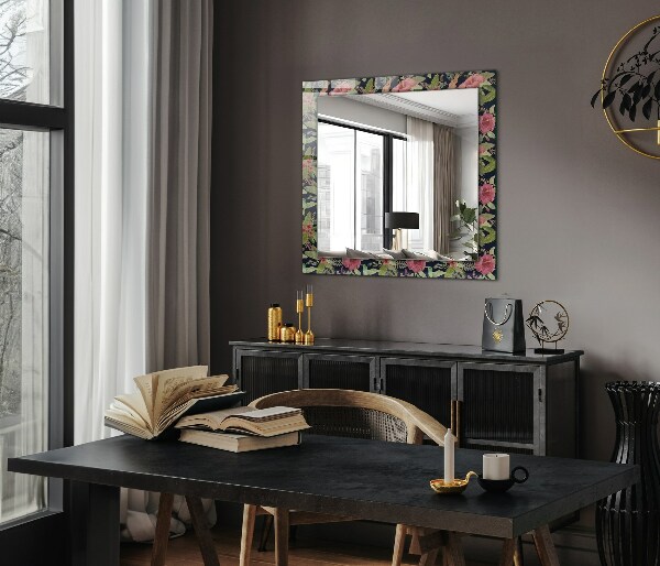 Espelho decorativo com tema de flores e pássaros