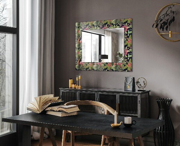 Espelho decorativo com tema de flores e pássaros