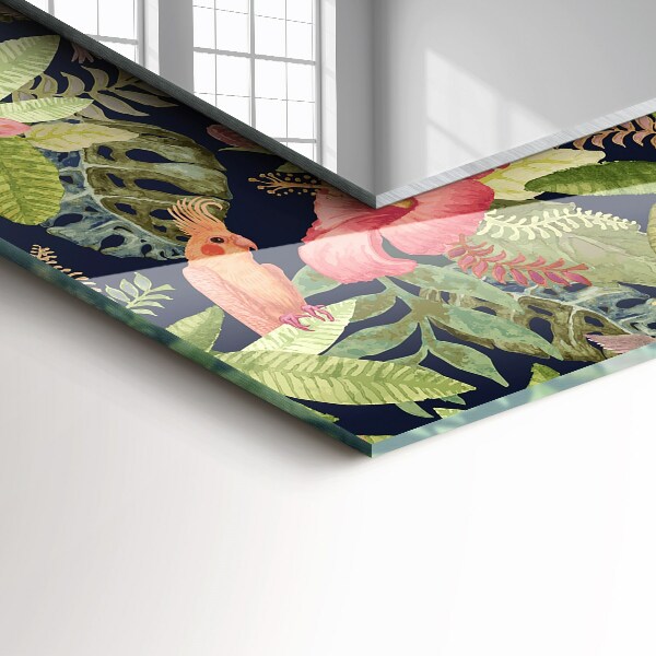 Espelho decorativo com tema de flores e pássaros