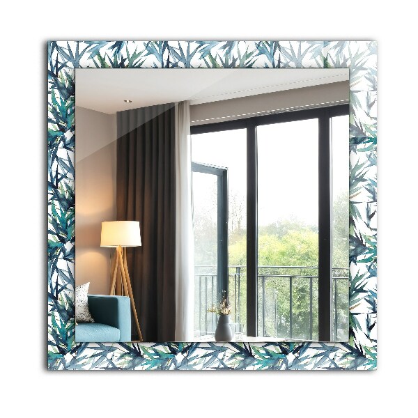 Espelho decorativo com estampa de folhas de bambu em aquarela