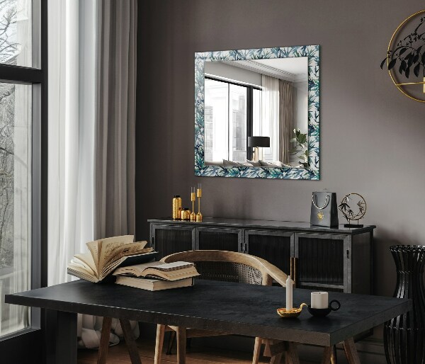 Espelho decorativo com estampa de folhas de bambu em aquarela