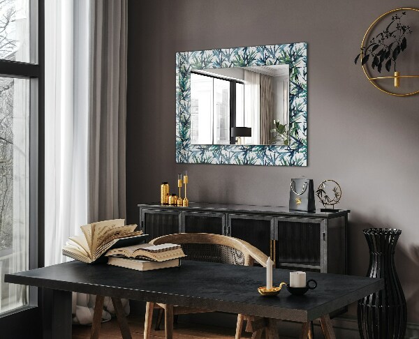 Espelho decorativo com estampa de folhas de bambu em aquarela