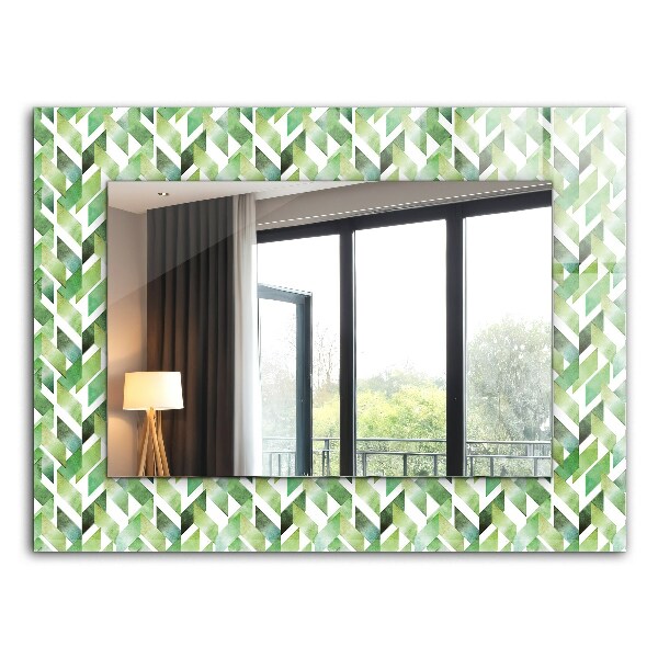 Espelho com moldura decorada em padrão geométrico verde