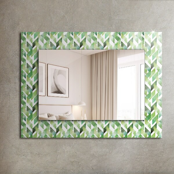 Espelho com moldura decorada em padrão geométrico verde