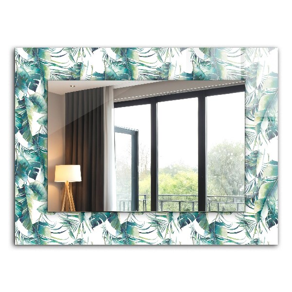 Espelho decorativo com tema de folhas verdes tropicais