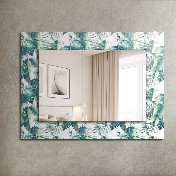 Espelho decorativo com tema de folhas verdes tropicais