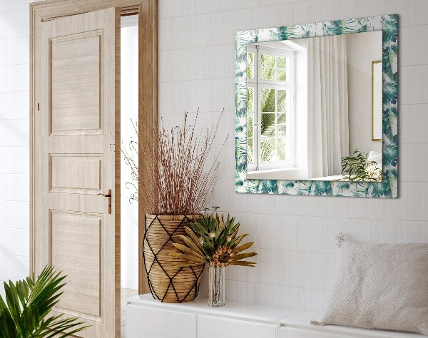 Espelho decorativo com tema de folhas verdes tropicais