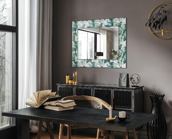 Espelho decorativo com tema de folhas verdes tropicais