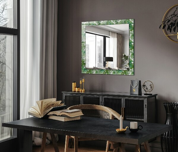Espelho com moldura decorada com folhas verdes tropicais