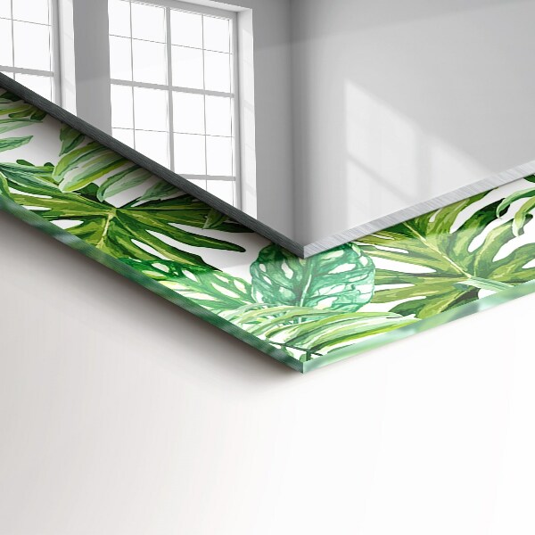 Espelho com moldura decorada com folhas verdes tropicais