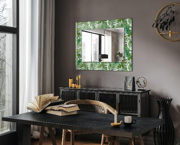 Espelho com moldura decorada com folhas verdes tropicais