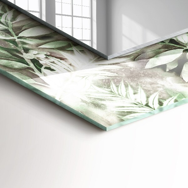 Espelho decorativo com desenho de folhas verdes
