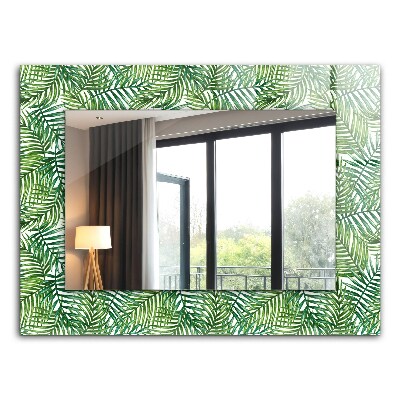 Espelho decorativo com estampa de folhas verdes de palmeira