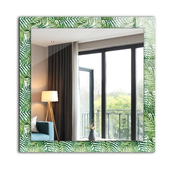 Espelho decorativo com estampa de folhas verdes de palmeira