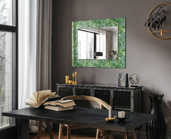 Espelho decorativo com estampa de folhas verdes de palmeira