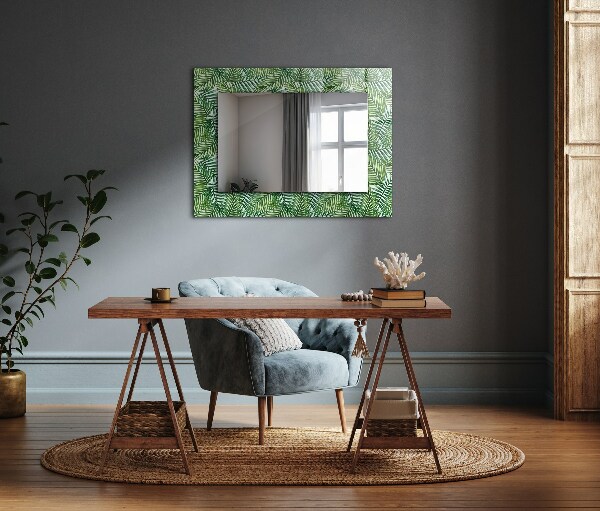 Espelho decorativo com estampa de folhas verdes de palmeira