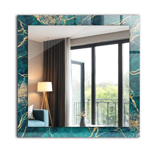 Espelho com moldura decorada em mármore verde