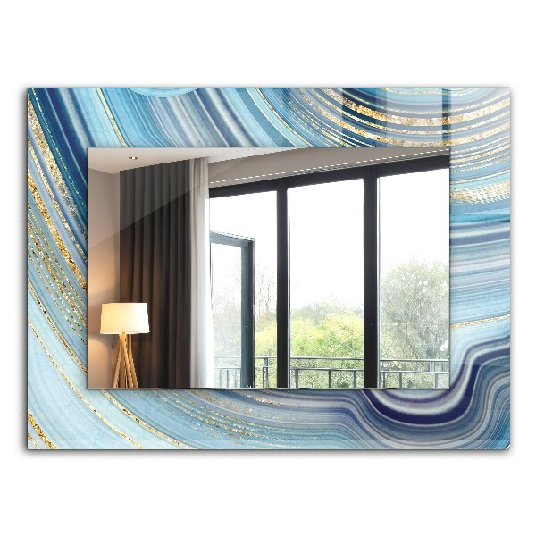 Espelho com moldura decorada em ondas abstratas azuis