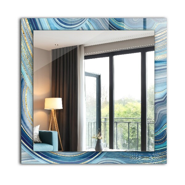 Espelho com moldura decorada em ondas abstratas azuis