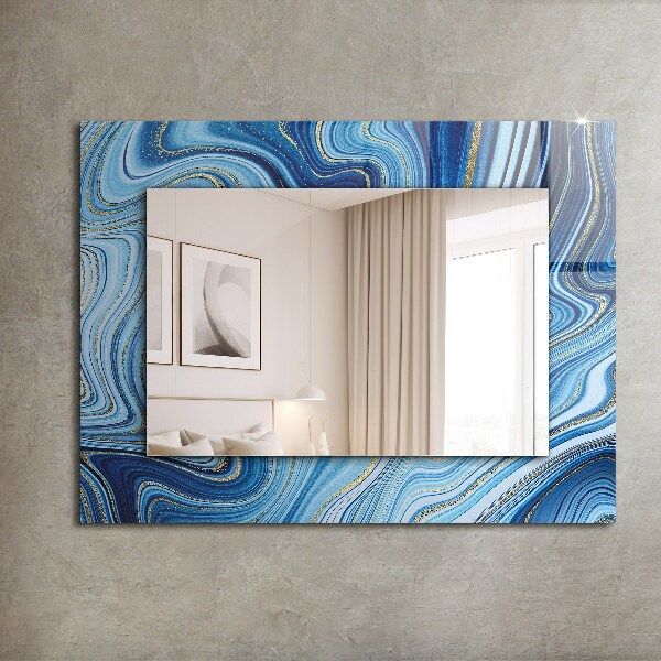 Espelho com moldura decorada com padrão abstrato azul