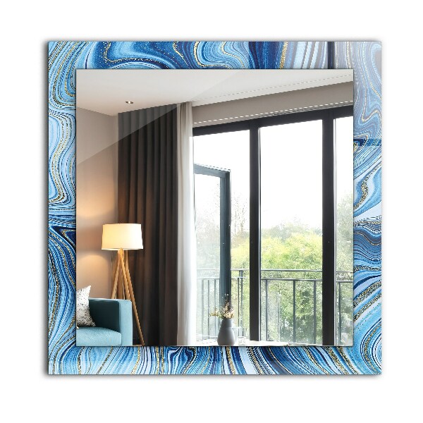 Espelho com moldura decorada com padrão abstrato azul