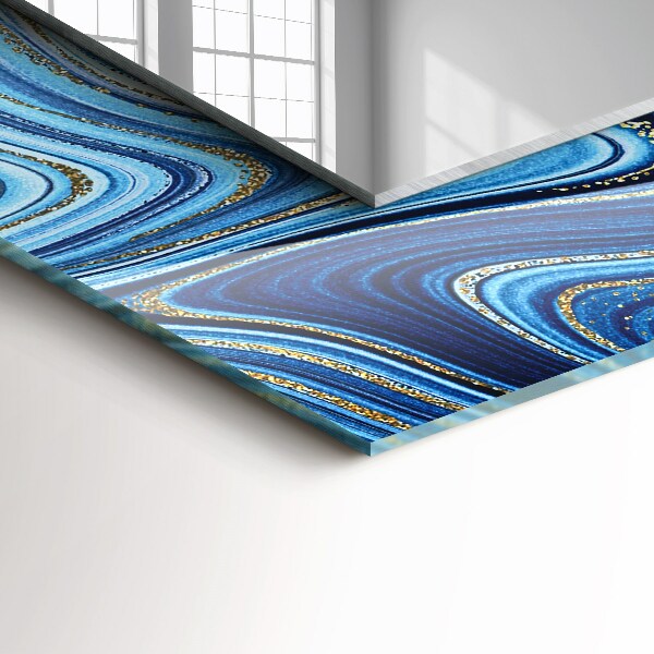 Espelho com moldura decorada com padrão abstrato azul