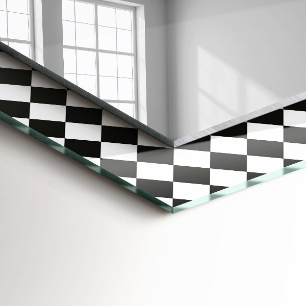 Espelho decorativo com estampa de tabuleiro de xadrez em preto e branco