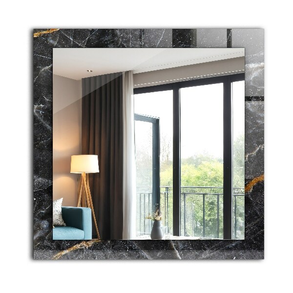Espelho com moldura decorada em veios de mármore preto