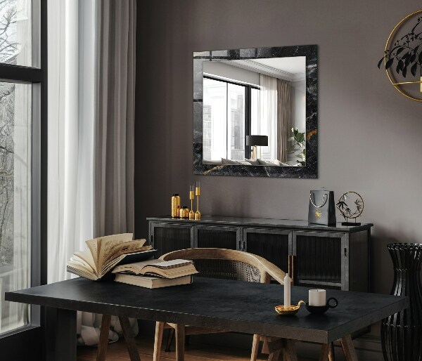Espelho com moldura decorada em veios de mármore preto