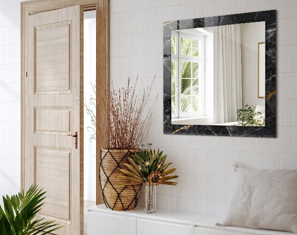 Espelho com moldura decorada em veios de mármore preto