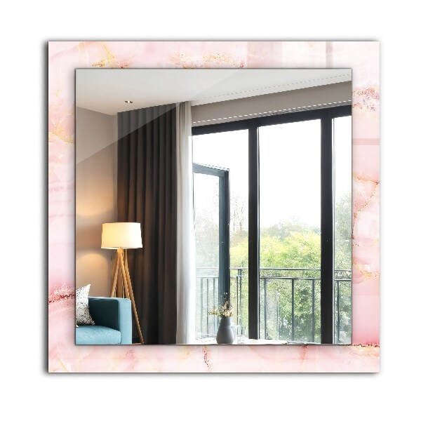 Espelho decorativo com padrão de mármore rosa
