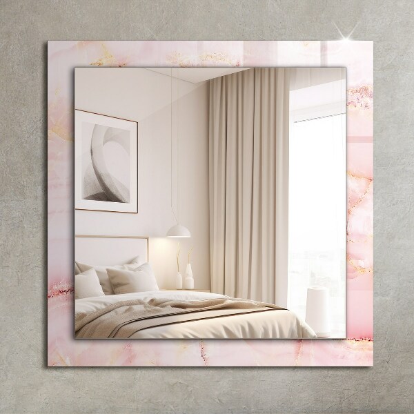 Espelho decorativo com padrão de mármore rosa