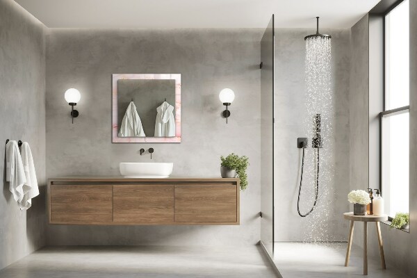 Espelho decorativo com padrão de mármore rosa