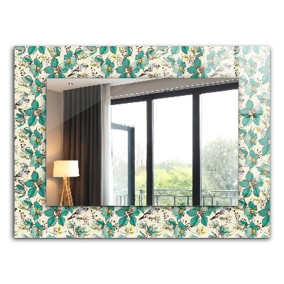 Espelho decorativo com tema de pássaros e flores