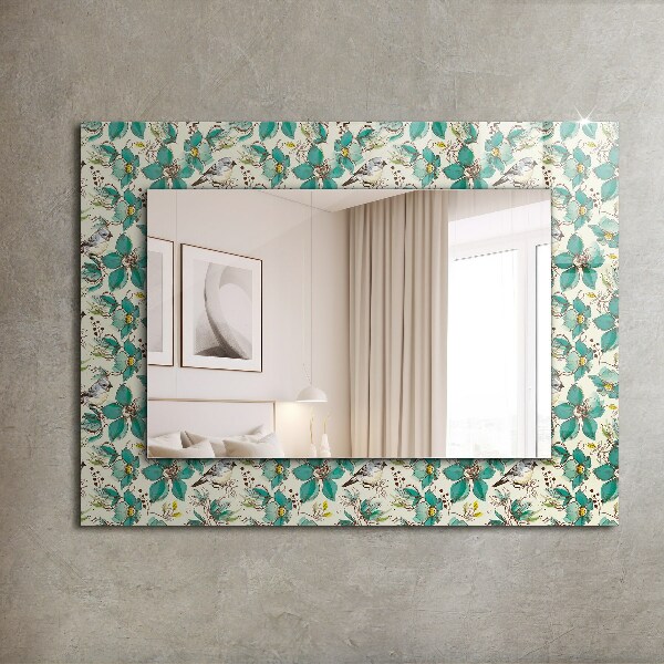 Espelho decorativo com tema de pássaros e flores