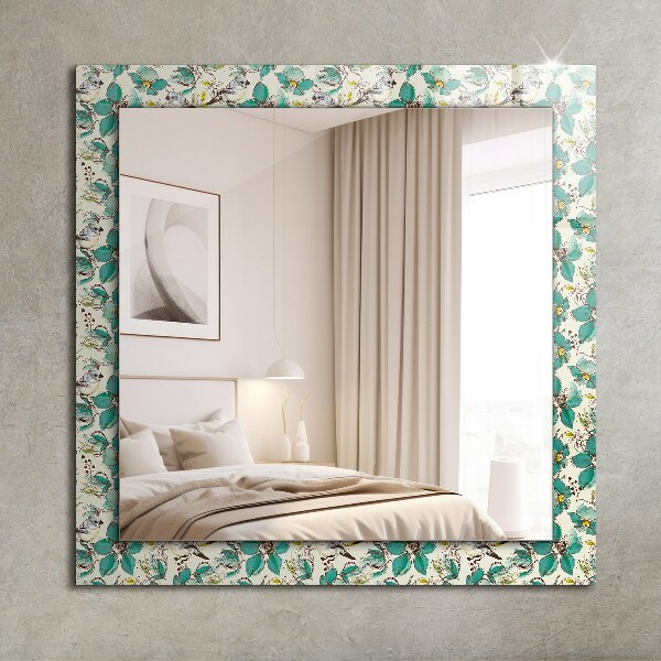 Espelho decorativo com tema de pássaros e flores