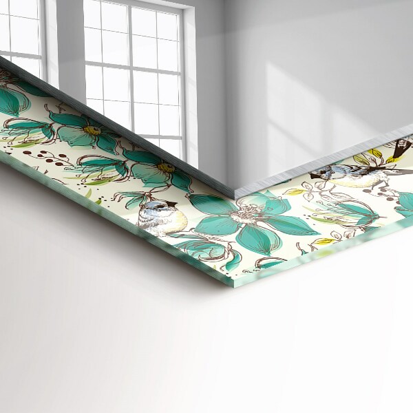 Espelho decorativo com tema de pássaros e flores