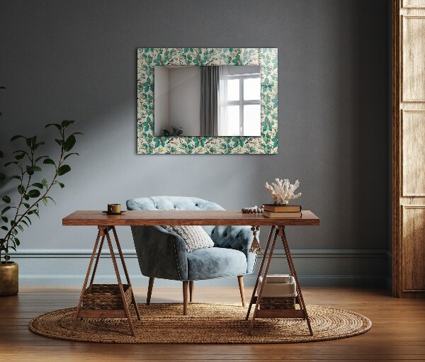 Espelho decorativo com tema de pássaros e flores