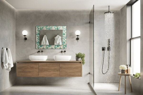 Espelho decorativo com tema de pássaros e flores