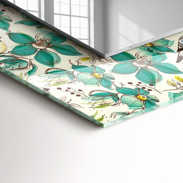 Espelho decorativo com tema de pássaros e flores